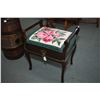 Image 1 : Antique organ bench with needlepoint upholstery and sheet music drawer with fold down front for acce