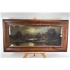 Image 1 : Framed pastel picture of a lakeside cottage in the moonlight by artist Chandler, 12" X 30"