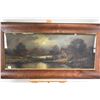 Image 2 : Framed pastel picture of a lakeside cottage in the moonlight by artist Chandler, 12" X 30"
