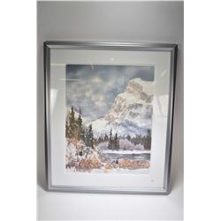 Framed original watercolour painting possibly titled "Across the Rockies" by artist Elaine Fleming 2