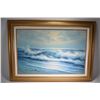 Image 1 : Framed oil on canvas painting of a white water shoreline, signed by artist 23" X 35"