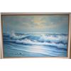 Image 2 : Framed oil on canvas painting of a white water shoreline, signed by artist 23" X 35"