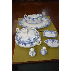 Royal Albert Dainty Blue china including 15" platter, lidded vegetable dish, gravy boat and tray, sa