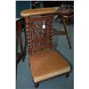 Image 1 : Antique velvet upholstered prie dieu chair with carved paneled back and barley twist supports