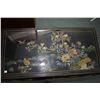Image 2 : Oriental black lacquer table inset stone top featuring birds and trees etc. with glass top protector