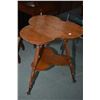 Image 1 : Antique quarter cut oak, two tier, three leg parlour table with twist supports, metal beaded edging 