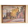 Image 2 : Framed acrylic on massonite painting titled on verso "Rocks & Trees, North-western Ontario" by artis