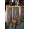 Image 1 : Modern oak framed fabric lined three panel room divider and a small oak plant stand