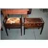 Image 1 : Vintage organ bench with upholstered seat and lift lid storage plus a small display vitrine