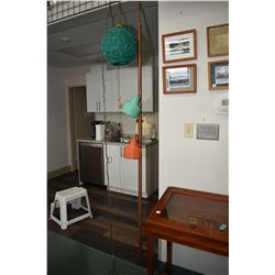 Two mid century modern lamps including spaghetti string hanging ceiling swag and a three branch pole