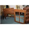 Image 1 : Mission style oak bench, a wall mount display shelf with galley and a mirror in simulated window fra