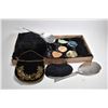 Image 1 : Tray lot of ladies collectibles including sterling silver brush and hand mirror, small compacts, pur