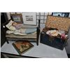 Image 1 : Vintage metal doll bed, a doll trunk with contents and a hard board illustrated "The Real Mother Goo