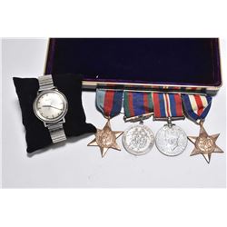 Four WWII medals including Canadian Volunteer Services medal, The France and Germany Star and the