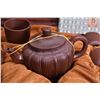 Image 2 : Wood cased set of purple clay teapot and six cups with collector's note