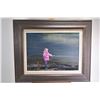 Image 1 : Framed oil on canvas painting of a little girl fishing, signed by artist M. J. Miller 2001, 12" X 16