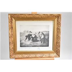 Two gilt framed black and white prints of Jean-Francois Millet paintings including The Gleaners and 