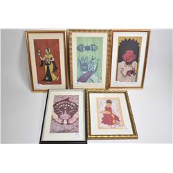 Eight pieces of framed artwork including batik originals etc.