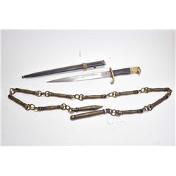 Heavy metal nine section chain whip and a replica gilt eagle Nazi dagger with sheath