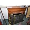 Image 1 : Free standing wood and simulated fireplace surround with light up simulated fire (no heat) brass col