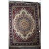 Image 1 : Vintage wool area rug with large center medallion and multiple borders, overall floral design on cre
