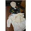 Image 1 : Selection of children's items including cotton and lace dress, rabbit fur hat, a hand knit sweater, 