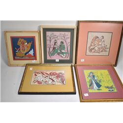 Seven framed artworks including batik originals etc.