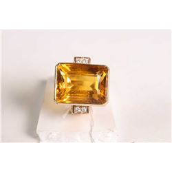 14kt yellow gold and coloured glass gemstone ring, set with .12ct of round accent diamonds and emera