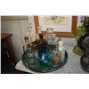 Image 2 : Selection of vintage and antique bottles including some with stopper and three oil lamps