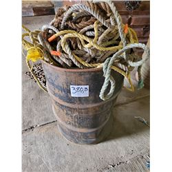 55 GALLON DRUM OF VARIOUS SIZED ROPE