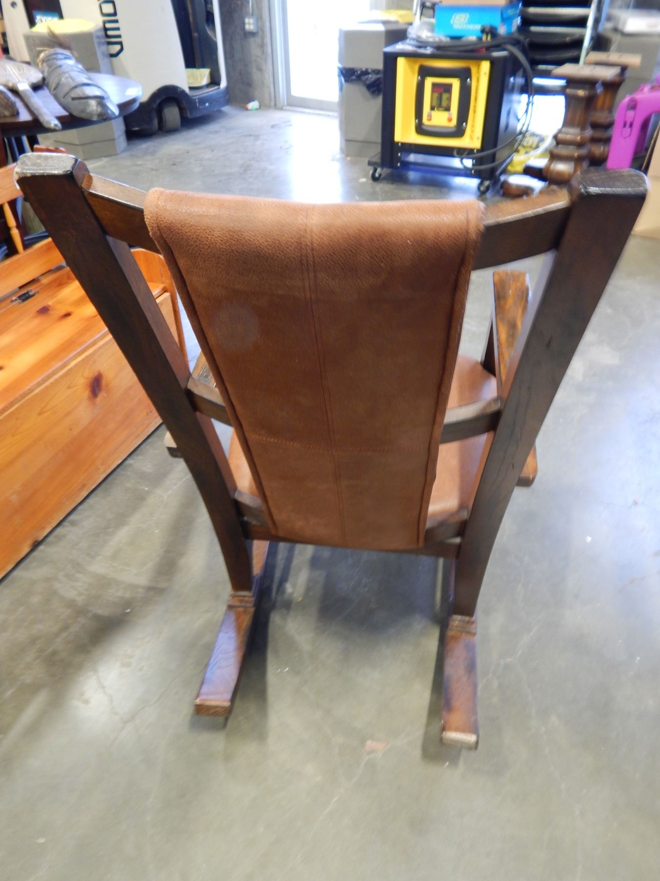 RUSTIC WOOD AND LEATHER ROCKING CHAIR