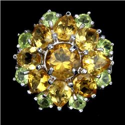 Natural Yellow Citrine Green Peridot Ring