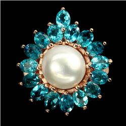 Natural Pearl & Paraiba Blue Apatite Ring