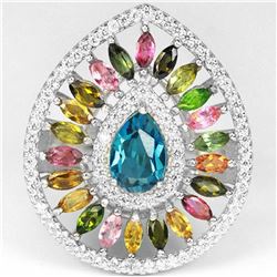 Natural LONDON BLUE TOPAZ TOURMALINE Ring