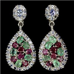 Natural Emerald Rhodolite Garnet Tanzanite Earrings