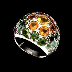 Natural Citrine Chrome Diopside Emerald Sapphire Ring