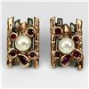 Image 1 : Natural  Pearl & Rhodolite Garnet Earrings