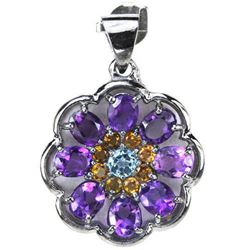 NATURAL AMETHYST CITRINE TOPAZ FLOWER PENDANT