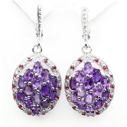 Natural Top Rich Purple Amethyst Red Ruby Earrings