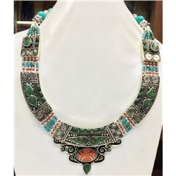 Tibet Hand Made Turquoise & Coral Necklace