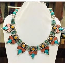 Tibet Hand Made Natural Turquoise & Coral Necklace