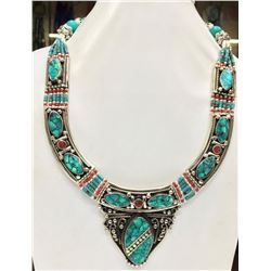 Tibet Hand Made Turquoise & Coral Necklace