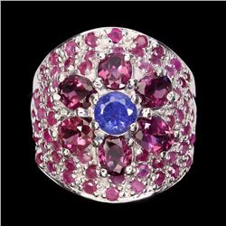 Natural Top Blue Violet Tanzanite Garnet Ruby Ring