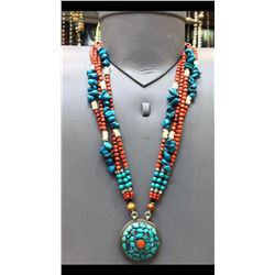 Tibet Hand Made Natural Turquoise & Coral Necklace