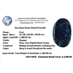 LEGENDARY 2400 CT CERTIFIED MUSEUM SIZE EMERALD.