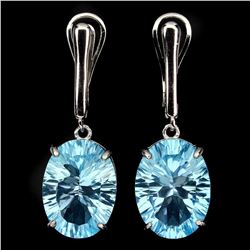 Natural Concave Cut16x12mm Blue Topaz Earrings