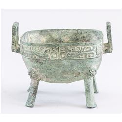 Chinese Bronze Four-Leg Ding Vessel