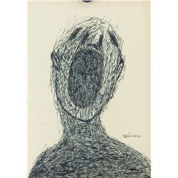 Polish Surrealist Ink on Paper Signed Illegibly