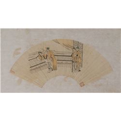 Chinese Watercolor Erotic Scene on Fan Paper Roll