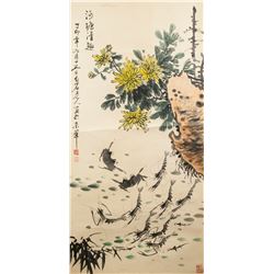 Qi Baishi 1864-1957 Chinese Watercolor Scroll